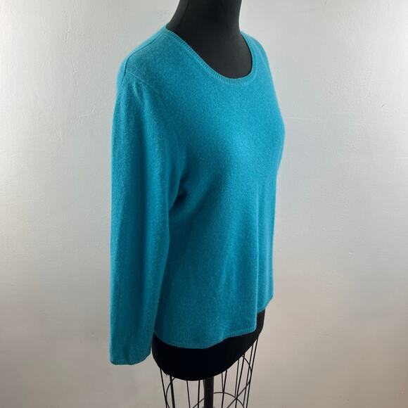 Lord & Taylor CASHMERE Long Sleeve Sweater Turquoise Blue Teal Round Neck Sz XL - Picture 4 of 9